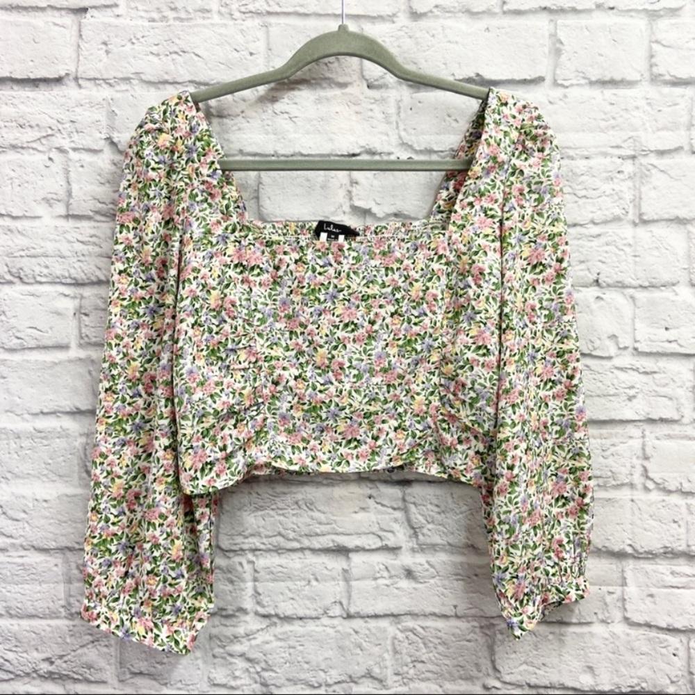 Lulus Womens Even Sweeter Floral Print Crop Top Size M 3/4 Sleeve White NWT - Picture 4 of 10